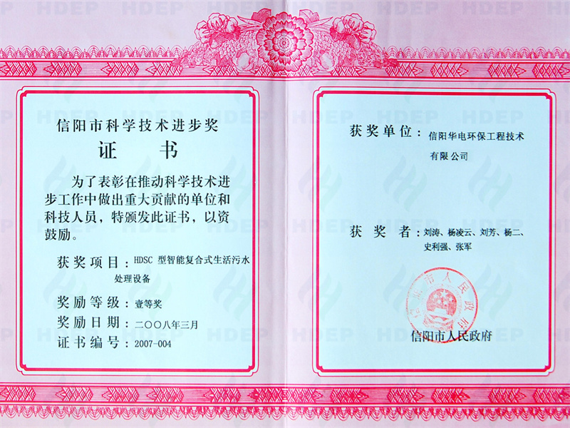 2008年信陽市科學技術進步獎